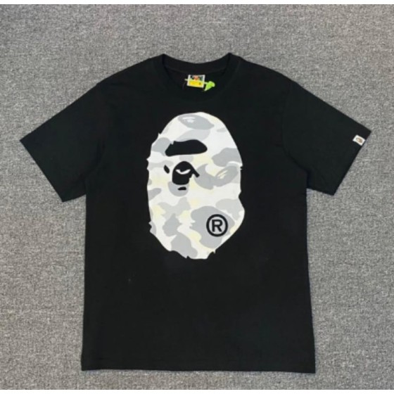 Black BAPE T-Shirt with Grey Camo Ape Head Print
